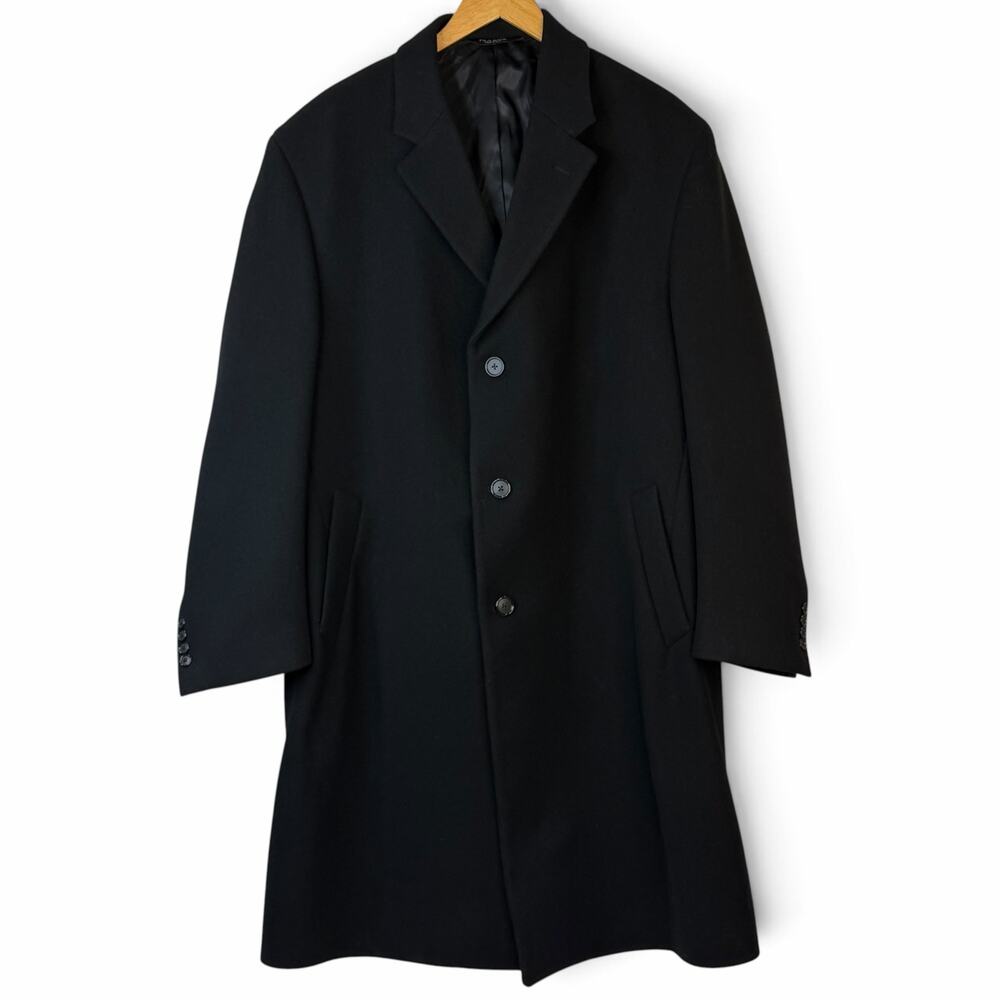 Jos A Bank Mens Black Wool Overcoat Single Breasted Three Button Size 44R